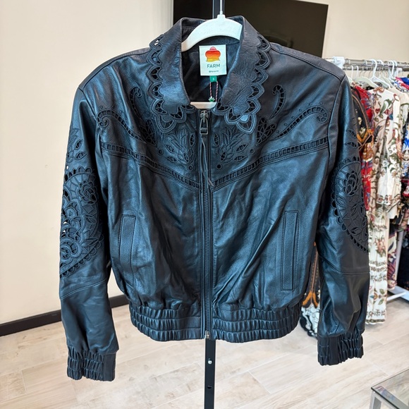 Farm Rio Richelieu Leather Bomber Jacket - Picture 14 of 16